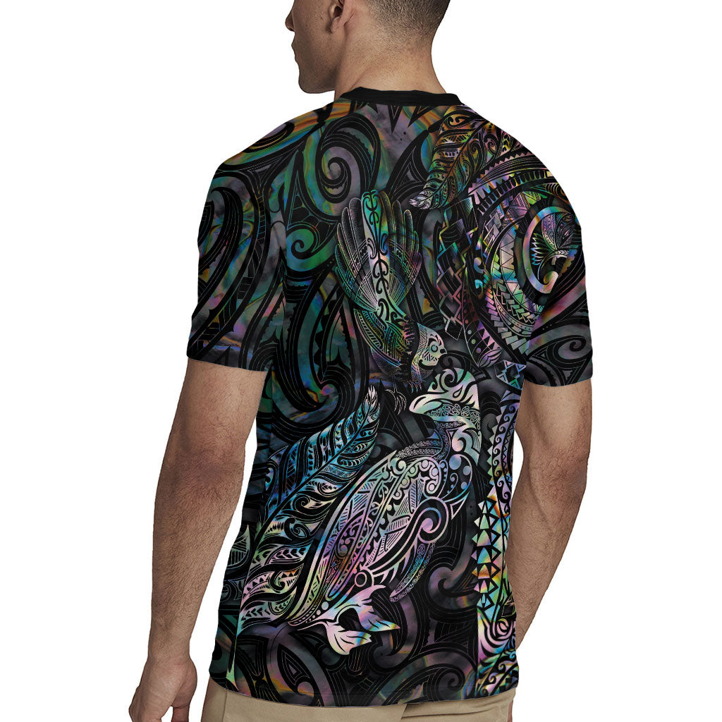 Aotearoa Moko Tribal Tattoo Rugby Jersey New Zealand Maori Penguin and Fantail Paua Shell Style