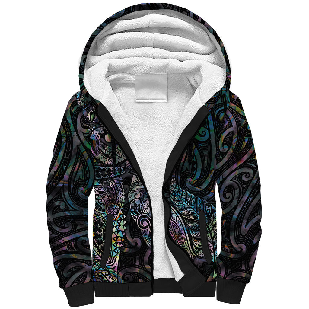 Aotearoa Moko Tribal Tattoo Sherpa Hoodie New Zealand Maori Penguin and Fantail Paua Shell Style