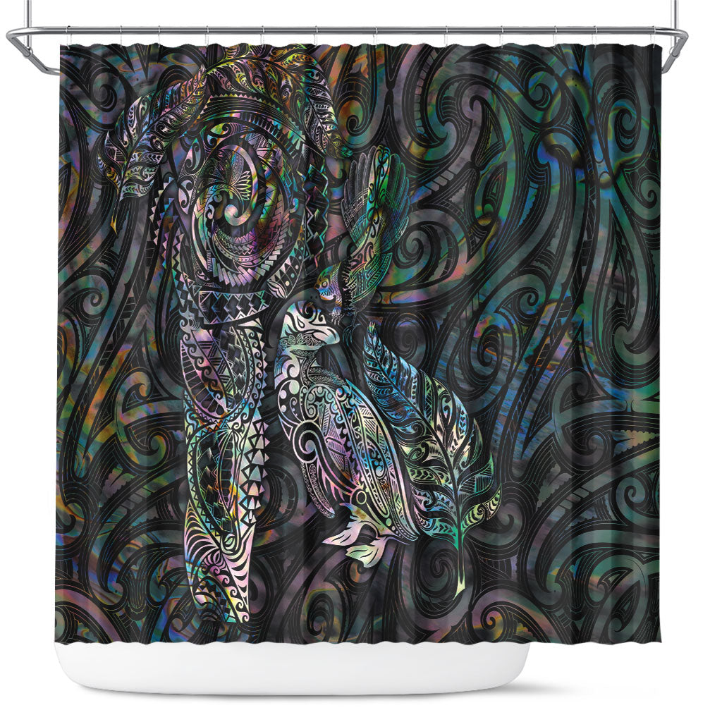 Aotearoa Moko Tribal Tattoo Shower Curtain New Zealand Maori Penguin and Fantail Paua Shell Style LT03 Multicolor - Polynesian Pride
