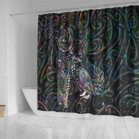 Aotearoa Moko Tribal Tattoo Shower Curtain New Zealand Maori Penguin and Fantail Paua Shell Style