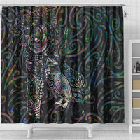 Aotearoa Moko Tribal Tattoo Shower Curtain New Zealand Maori Penguin and Fantail Paua Shell Style