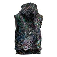 Aotearoa Moko Tribal Tattoo Sleeveless Hoodie New Zealand Maori Penguin and Fantail Paua Shell Style