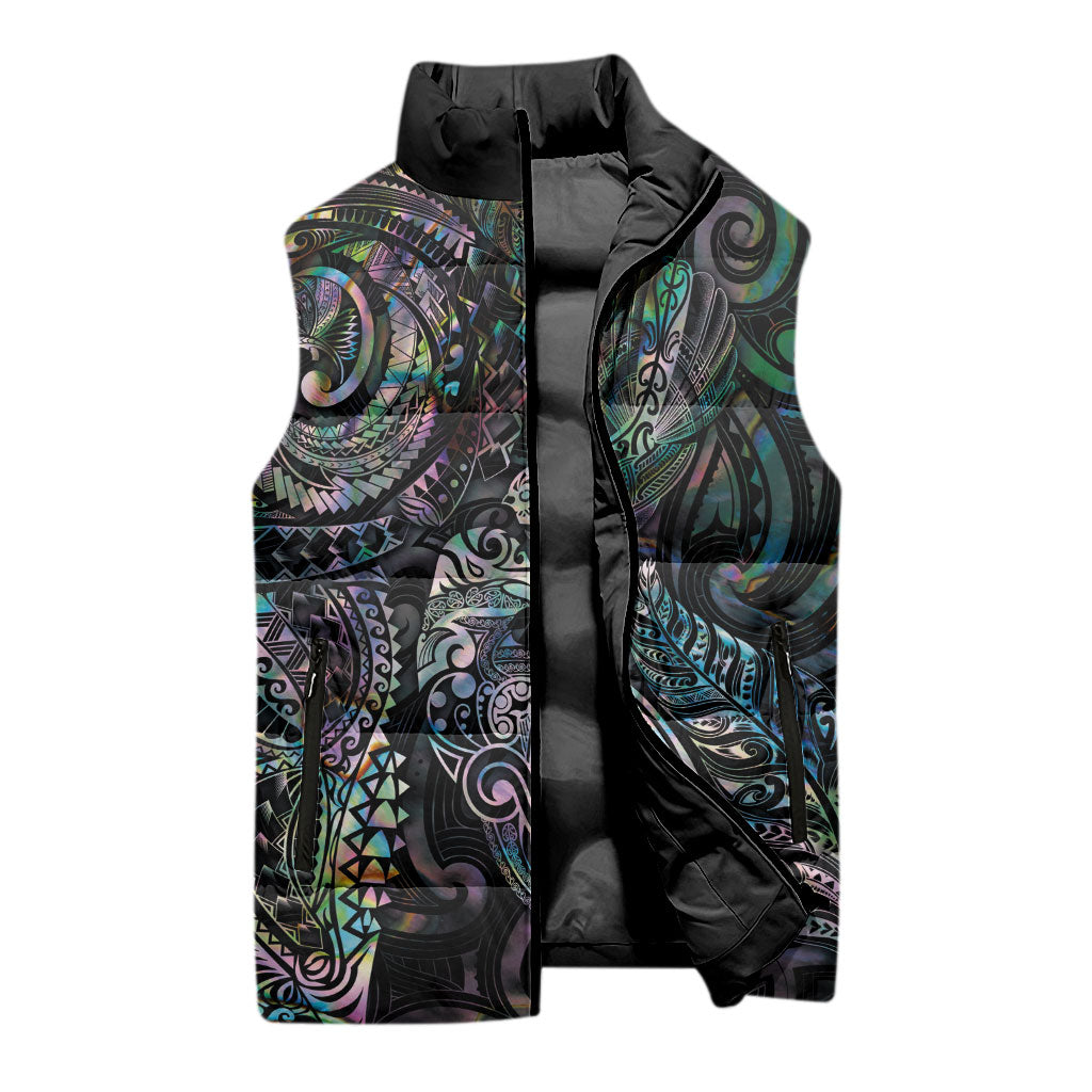 Aotearoa Moko Tribal Tattoo Sleeveless Puffer Jacket New Zealand Maori Penguin and Fantail Paua Shell Style
