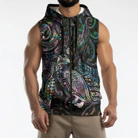 Aotearoa Moko Tribal Tattoo Sleeveless Zip Hoodie New Zealand Maori Penguin and Fantail Paua Shell Style