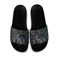 Aotearoa Moko Tribal Tattoo Slide Sandals New Zealand Maori Penguin and Fantail Paua Shell Style