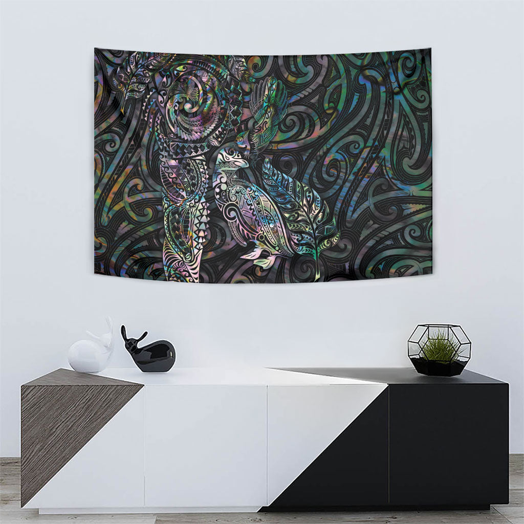 Aotearoa Moko Tribal Tattoo Tapestry New Zealand Maori Penguin and Fantail Paua Shell Style