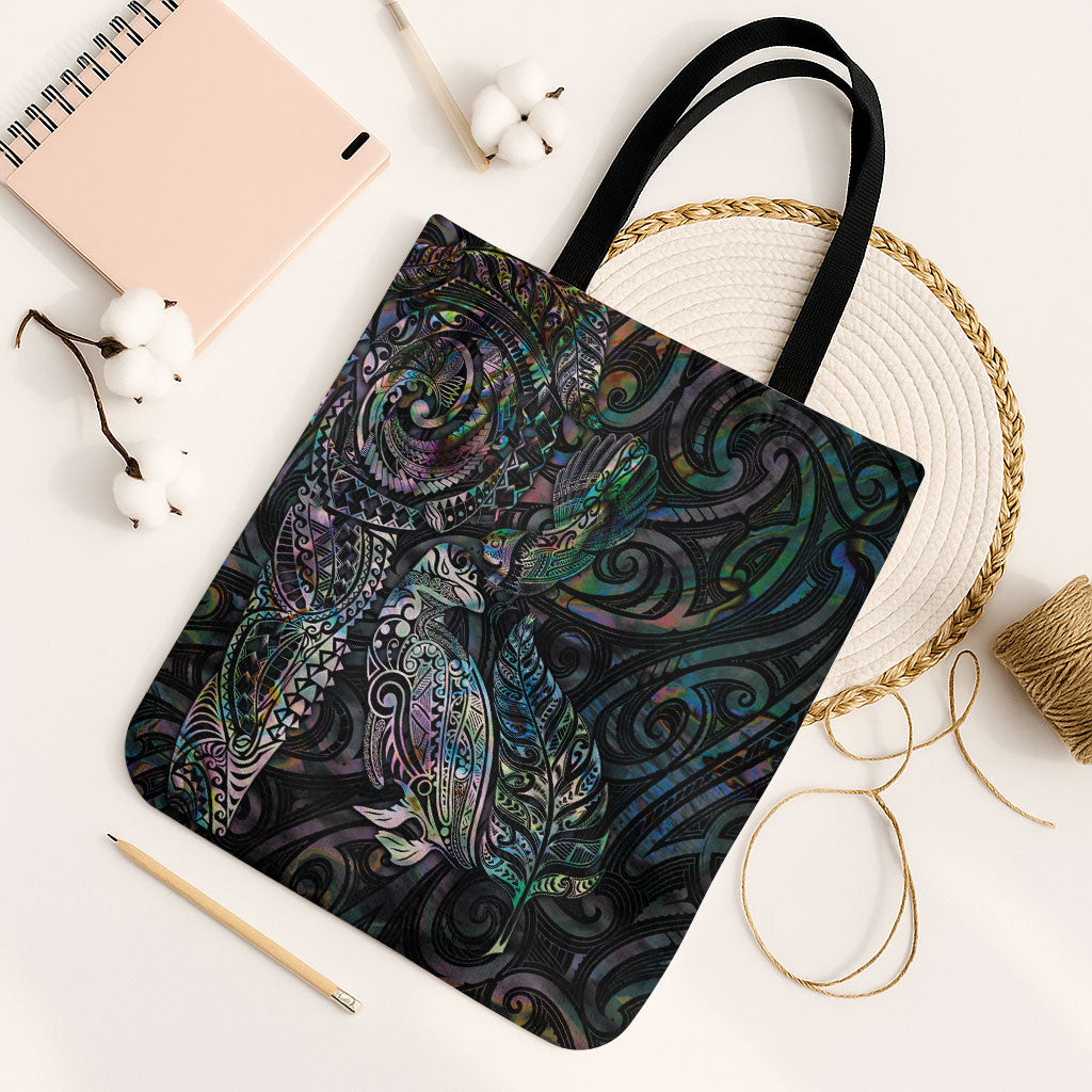 Aotearoa Moko Tribal Tattoo Tote Bag New Zealand Maori Penguin and Fantail Paua Shell Style