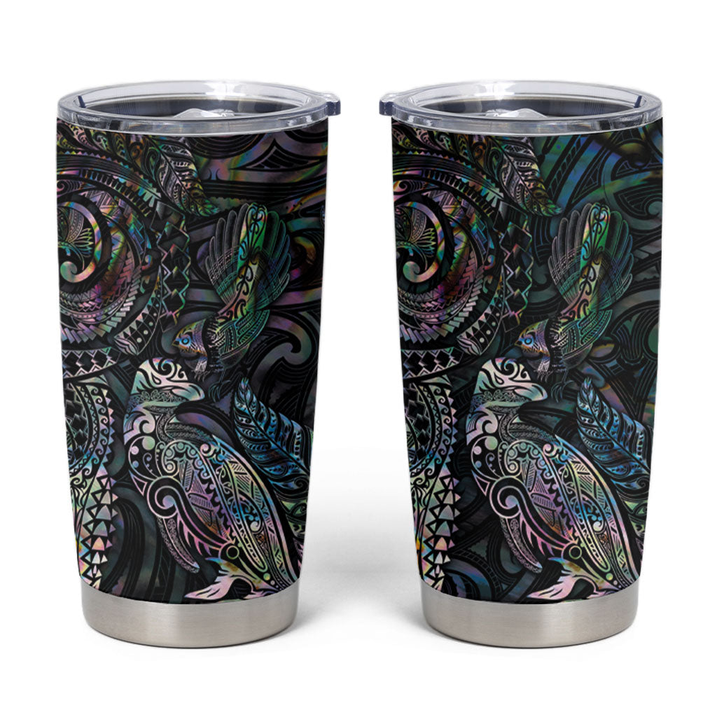 Aotearoa Moko Tribal Tattoo Tumbler Cup New Zealand Maori Penguin and Fantail Paua Shell Style LT03 Multicolor - Polynesian Pride
