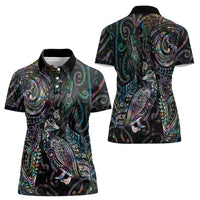 Aotearoa Moko Tribal Tattoo Women Polo Shirt New Zealand Maori Penguin and Fantail Paua Shell Style