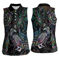 Aotearoa Moko Tribal Tattoo Women Sleeveless Polo Shirt New Zealand Maori Penguin and Fantail Paua Shell Style