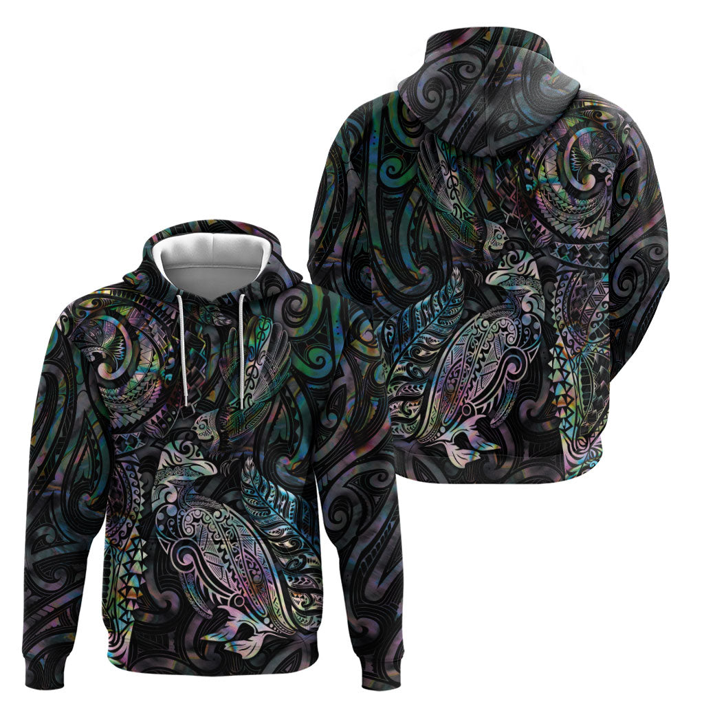 Aotearoa Moko Tribal Tattoo Zip Hoodie New Zealand Maori Penguin and Fantail Paua Shell Style