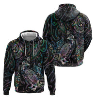 Aotearoa Moko Tribal Tattoo Zip Hoodie New Zealand Maori Penguin and Fantail Paua Shell Style