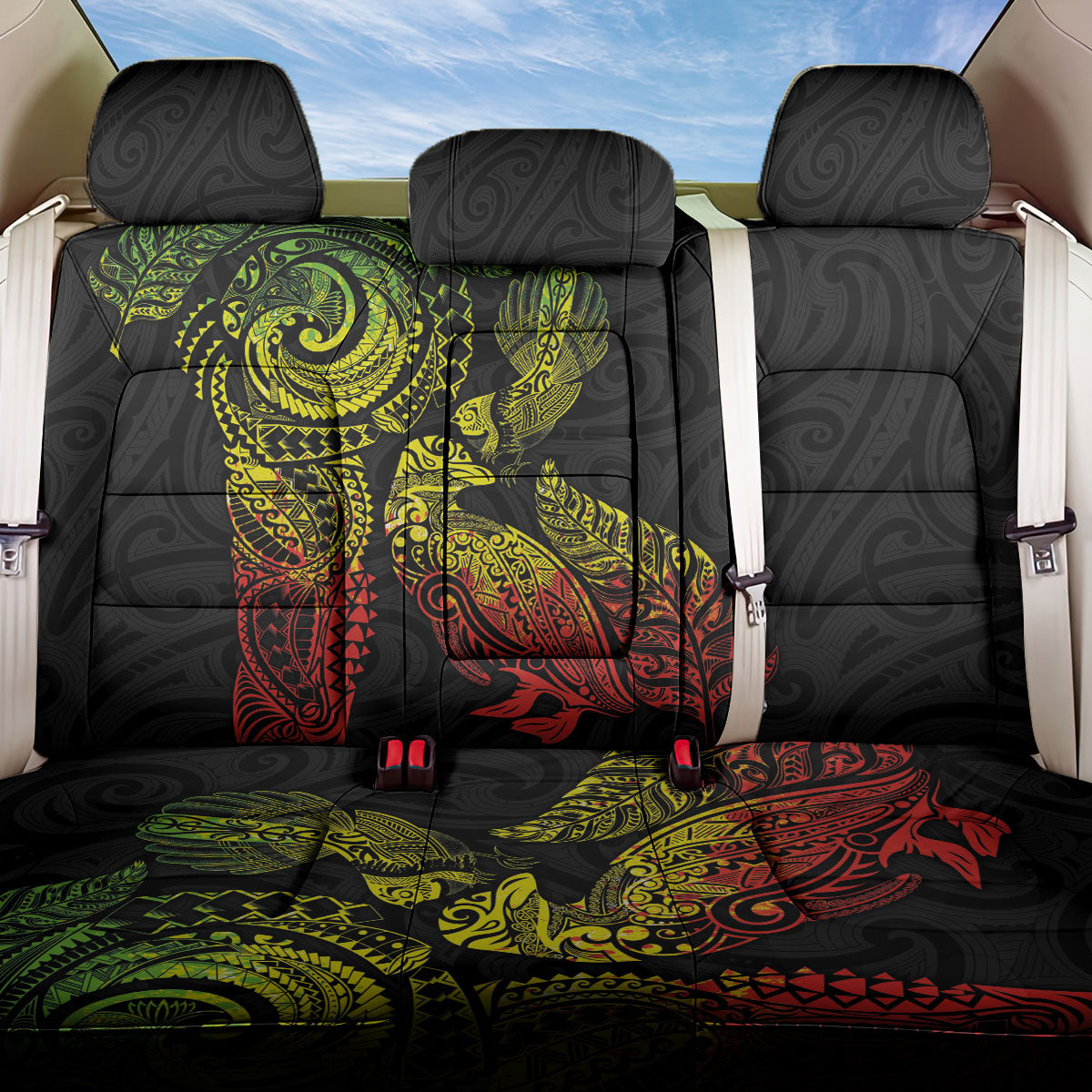 Aotearoa Moko Tribal Tattoo Back Car Seat Cover New Zealand Maori Penguin and Fantail Reggae Style LT03 One Size Multicolor - Polynesian Pride