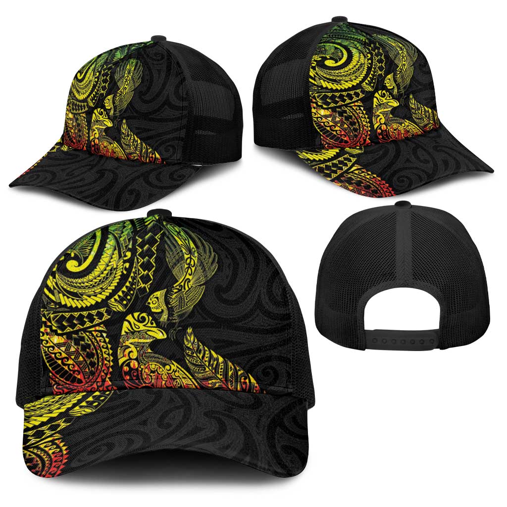 Aotearoa Moko Tribal Tattoo Baseball Net Cap New Zealand Maori Penguin and Fantail Reggae Style