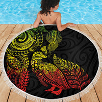 Aotearoa Moko Tribal Tattoo Beach Blanket New Zealand Maori Penguin and Fantail Reggae Style