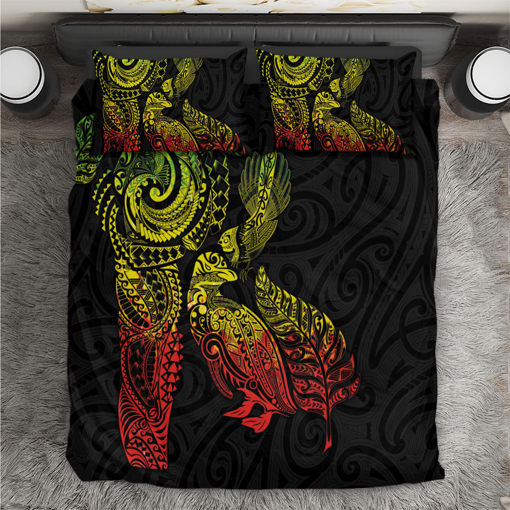 Aotearoa Moko Tribal Tattoo Bedding Set New Zealand Maori Penguin and Fantail Reggae Style