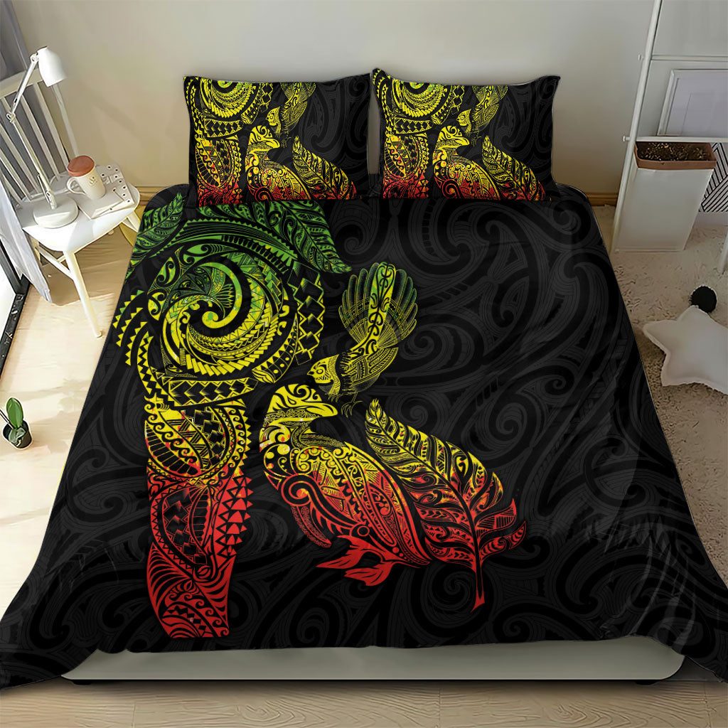 Aotearoa Moko Tribal Tattoo Bedding Set New Zealand Maori Penguin and Fantail Reggae Style