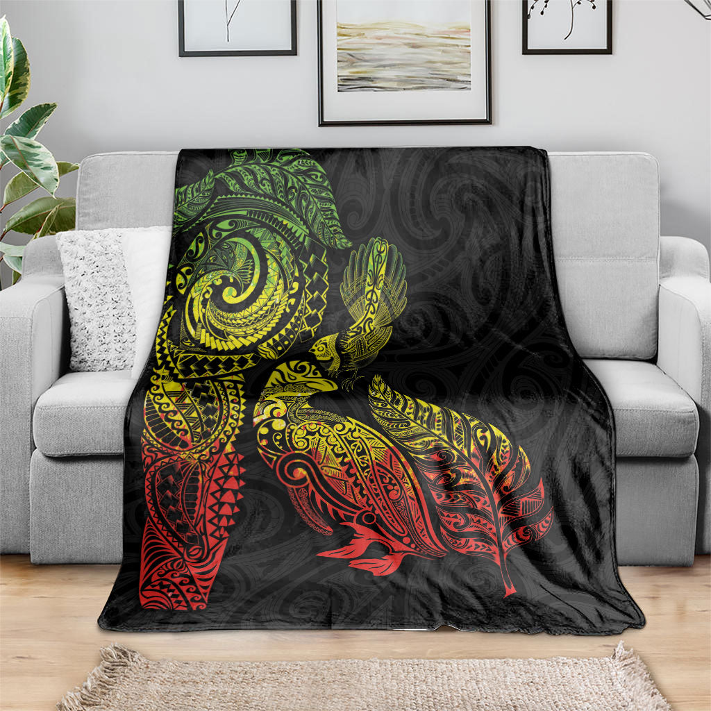 Aotearoa Moko Tribal Tattoo Blanket New Zealand Maori Penguin and Fantail Reggae Style
