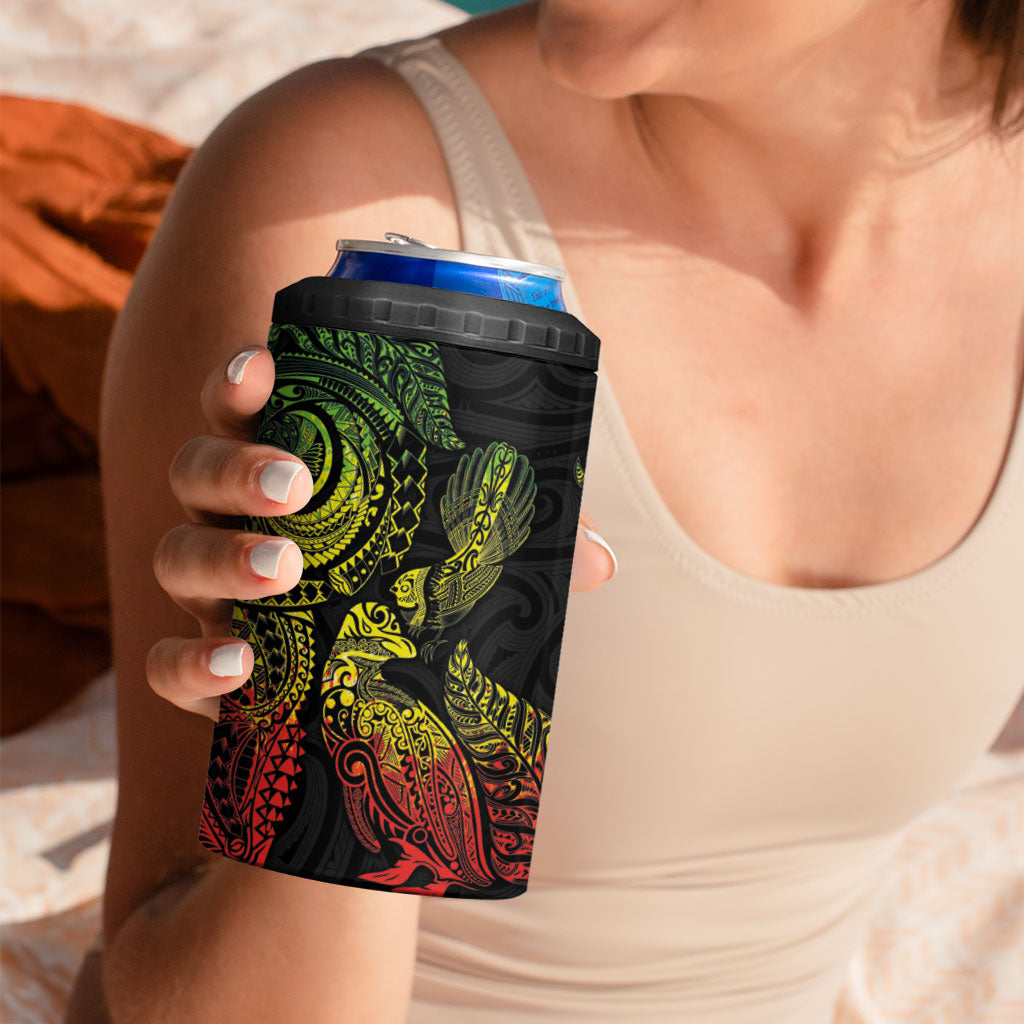 Aotearoa Moko Tribal Tattoo 4 in 1 Can Cooler Tumbler New Zealand Maori Penguin and Fantail Reggae Style