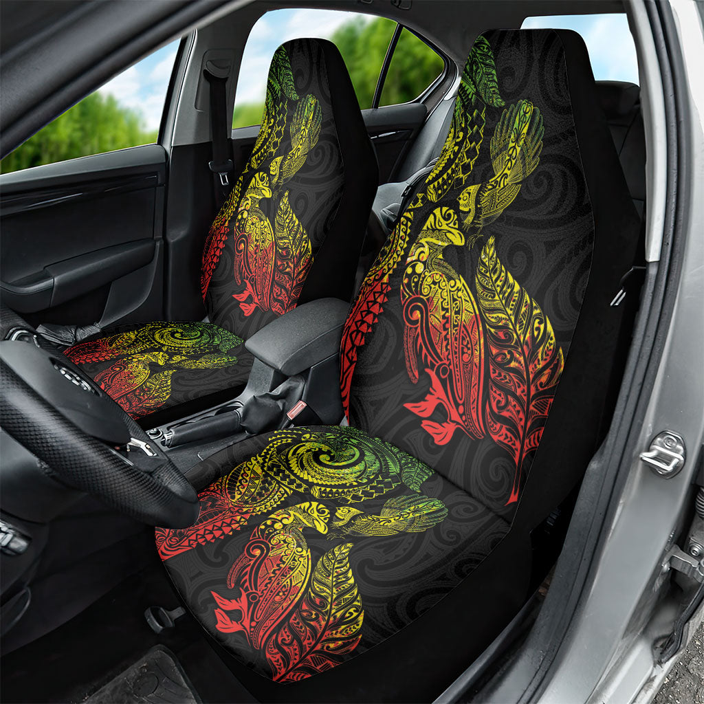 Aotearoa Moko Tribal Tattoo Car Seat Cover New Zealand Maori Penguin and Fantail Reggae Style