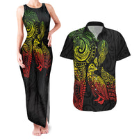 Aotearoa Moko Tribal Tattoo Couples Matching Tank Maxi Dress and Hawaiian Shirt New Zealand Maori Penguin and Fantail Reggae Style