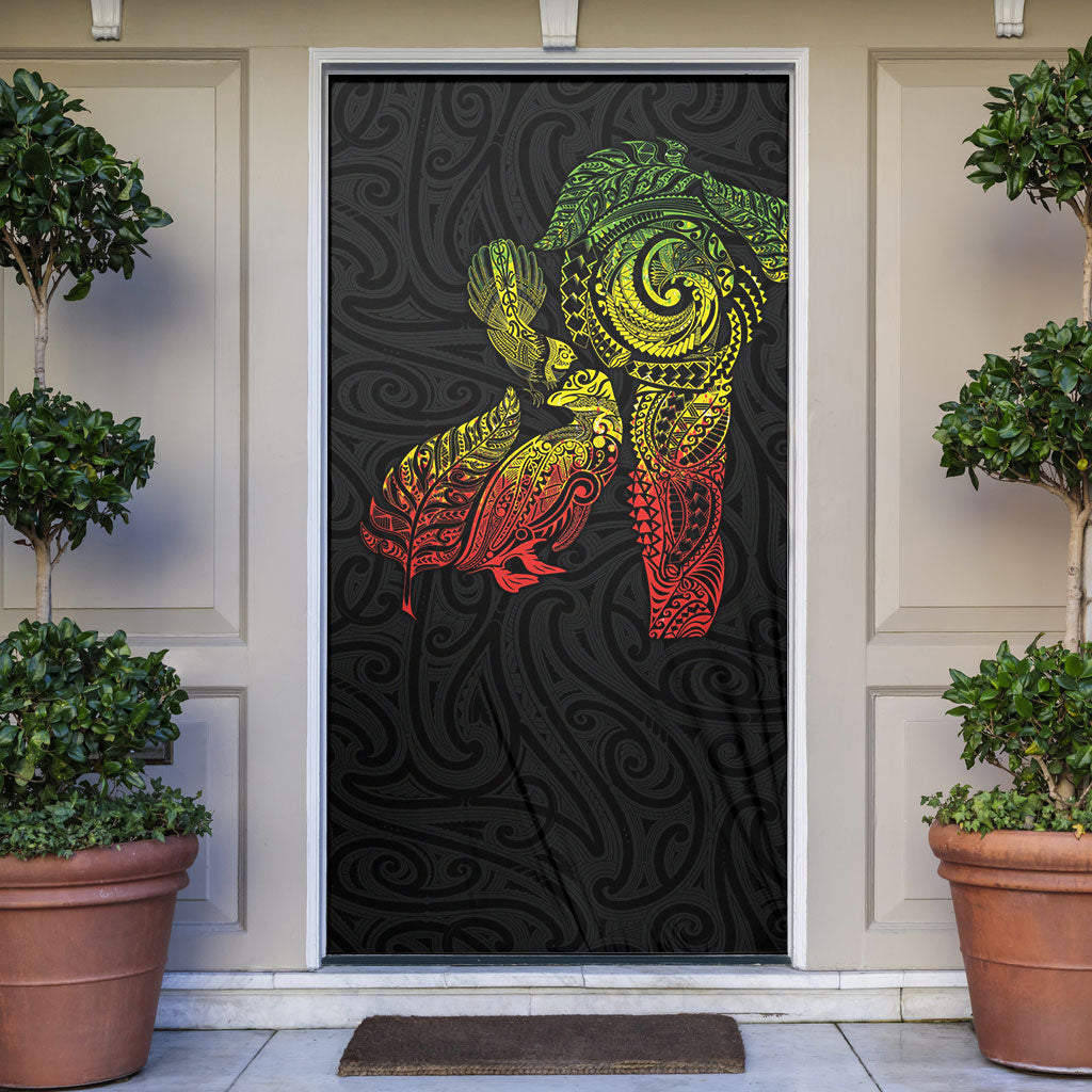 Aotearoa Moko Tribal Tattoo Door Cover New Zealand Maori Penguin and Fantail Reggae Style