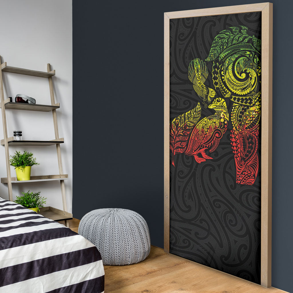 Aotearoa Moko Tribal Tattoo Door Cover New Zealand Maori Penguin and Fantail Reggae Style