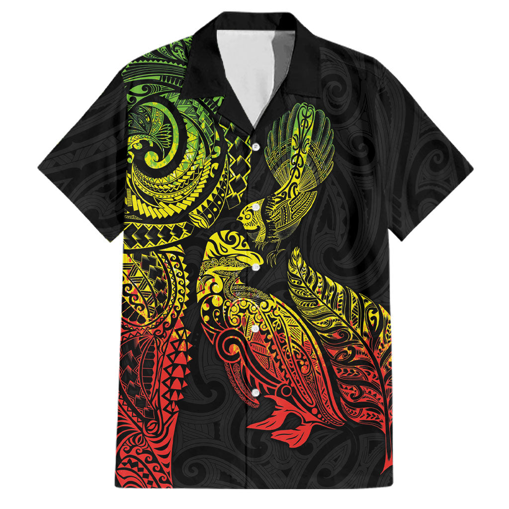 Aotearoa Moko Tribal Tattoo Family Matching Long Sleeve Bodycon Dress and Hawaiian Shirt New Zealand Maori Penguin and Fantail Reggae Style