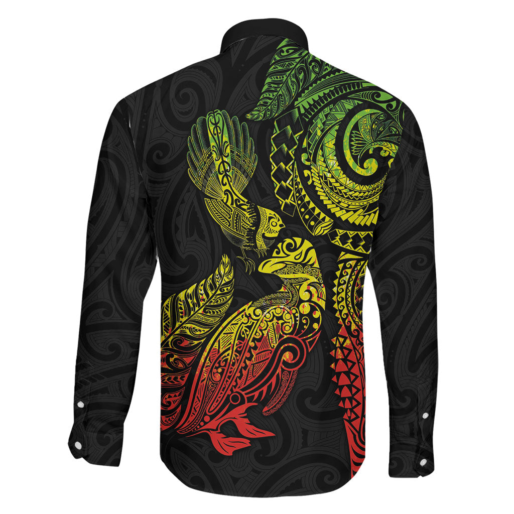 Aotearoa Moko Tribal Tattoo Family Matching Mermaid Dress and Hawaiian Shirt New Zealand Maori Penguin and Fantail Reggae Style