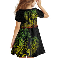 Aotearoa Moko Tribal Tattoo Family Matching Short Sleeve Bodycon Dress and Hawaiian Shirt New Zealand Maori Penguin and Fantail Reggae Style