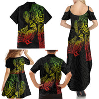 Aotearoa Moko Tribal Tattoo Family Matching Summer Maxi Dress and Hawaiian Shirt New Zealand Maori Penguin and Fantail Reggae Style