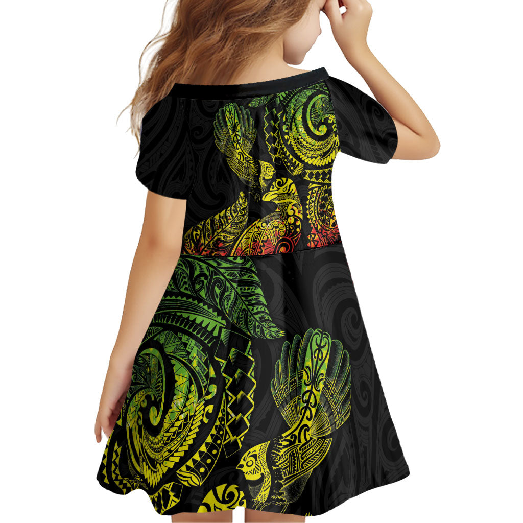 Aotearoa Moko Tribal Tattoo Family Matching Tank Maxi Dress and Hawaiian Shirt New Zealand Maori Penguin and Fantail Reggae Style