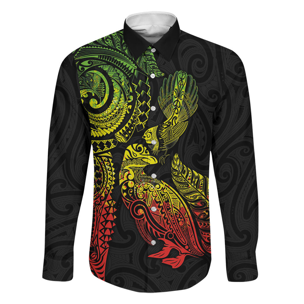 Aotearoa Moko Tribal Tattoo Family Matching Tank Maxi Dress and Hawaiian Shirt New Zealand Maori Penguin and Fantail Reggae Style