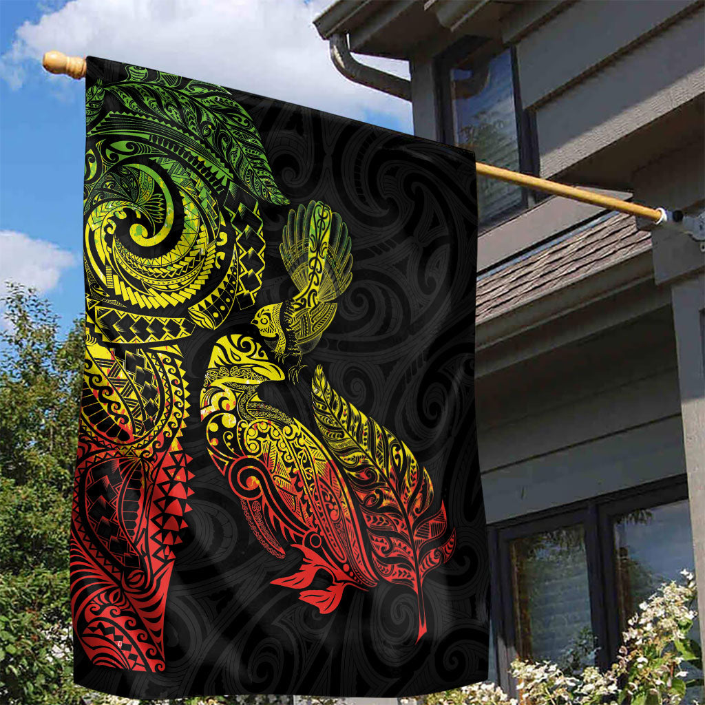 Aotearoa Moko Tribal Tattoo Garden Flag New Zealand Maori Penguin and Fantail Reggae Style