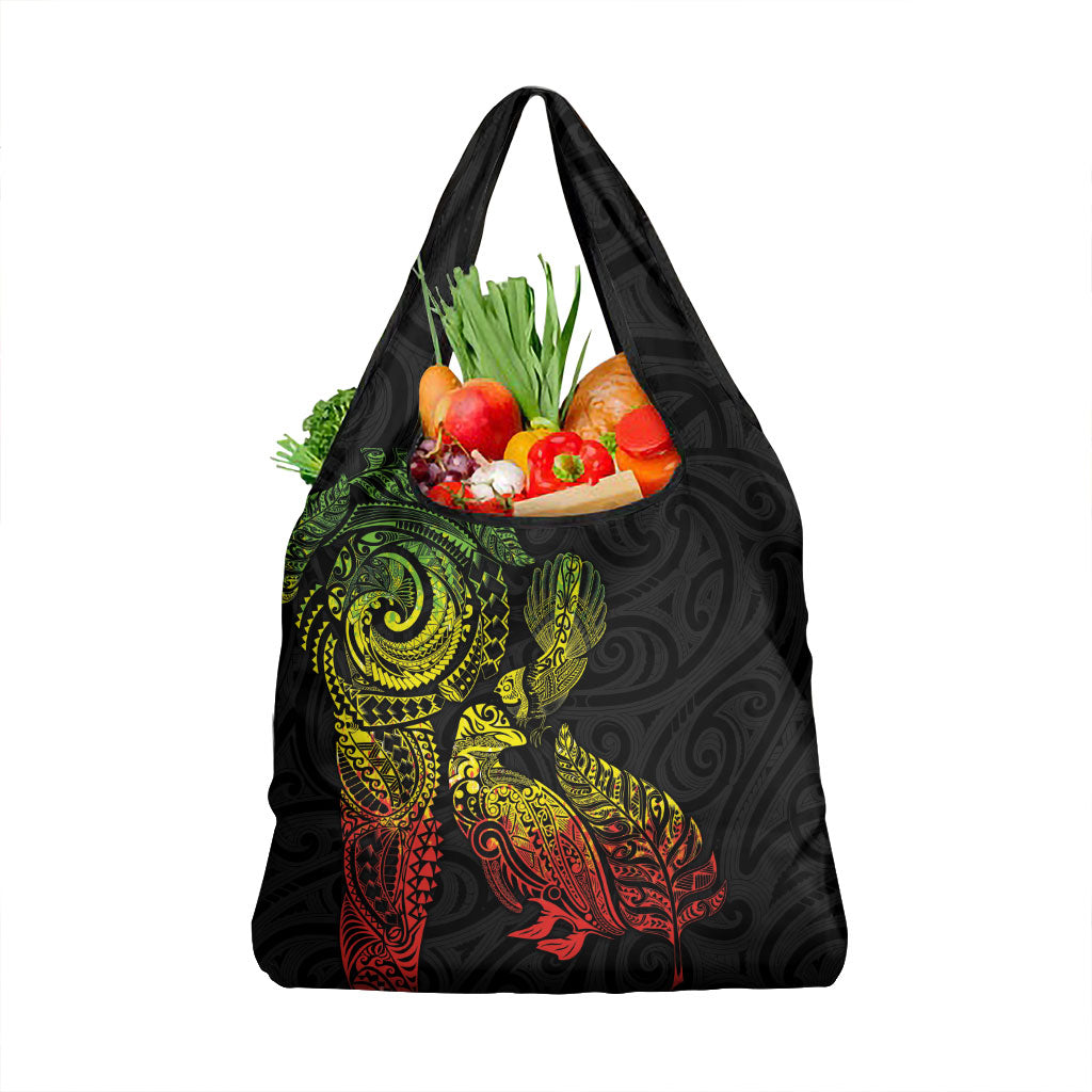 Aotearoa Moko Tribal Tattoo Grocery Bag New Zealand Maori Penguin and Fantail Reggae Style LT03 1-pack One Size Multicolor - Polynesian Pride