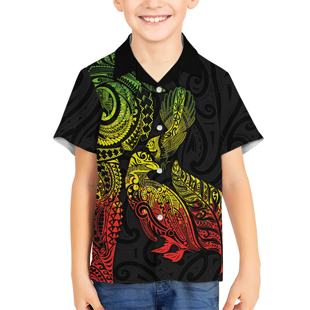 Aotearoa Moko Tribal Tattoo Hawaiian Shirt New Zealand Maori Penguin and Fantail Reggae Style