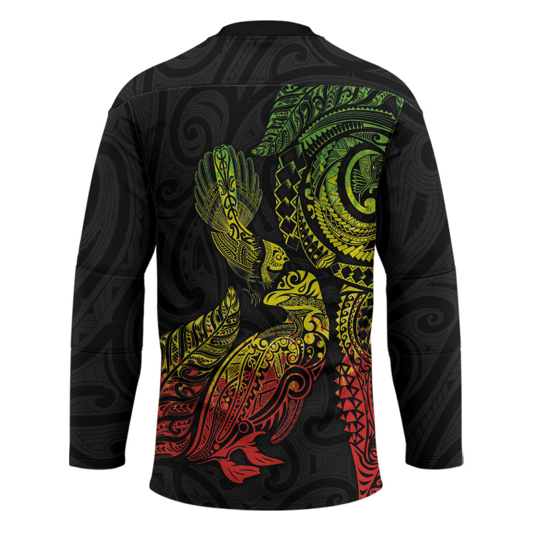 Aotearoa Moko Tribal Tattoo Hockey Jersey New Zealand Maori Penguin and Fantail Reggae Style