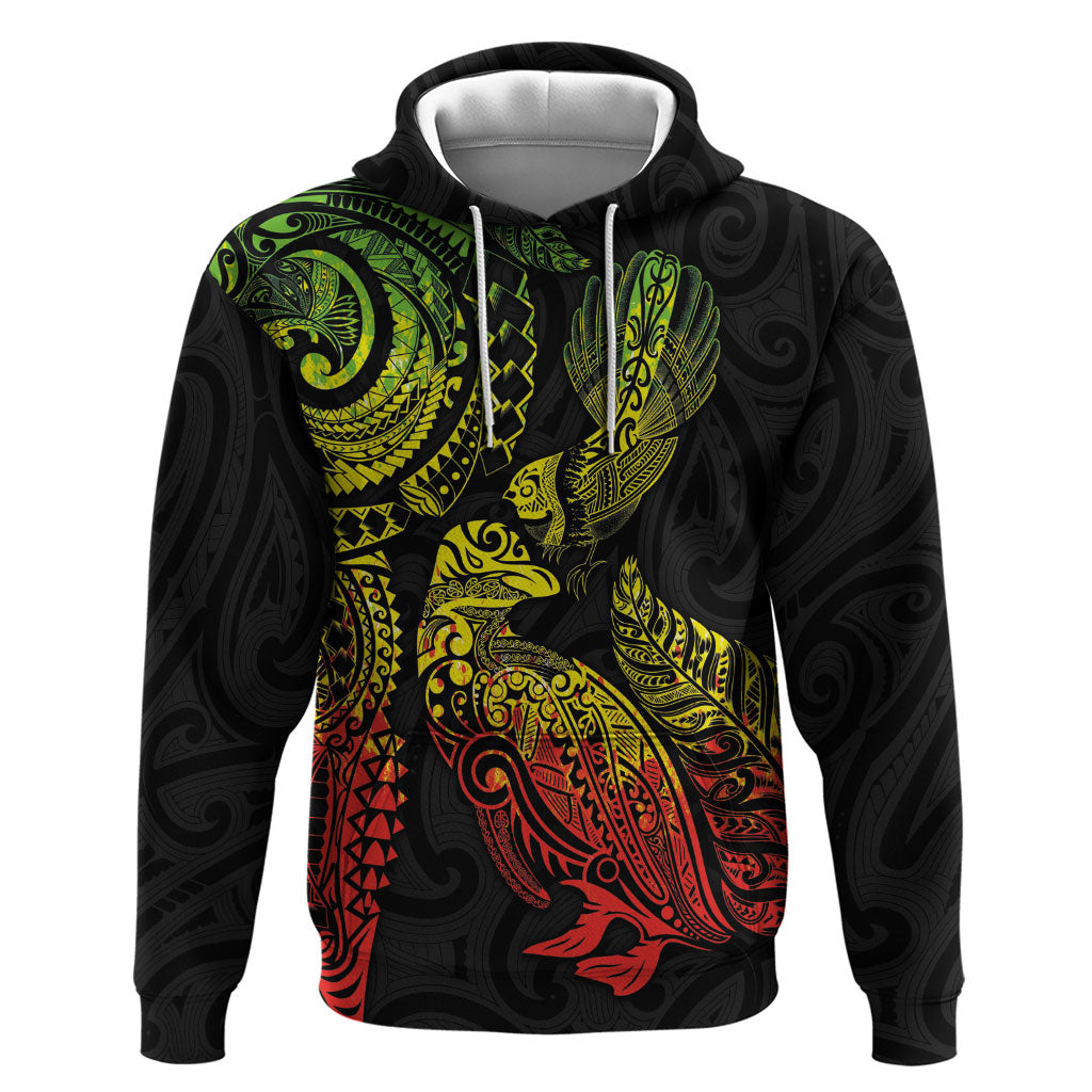 Aotearoa Moko Tribal Tattoo Hoodie New Zealand Maori Penguin and Fantail Reggae Style