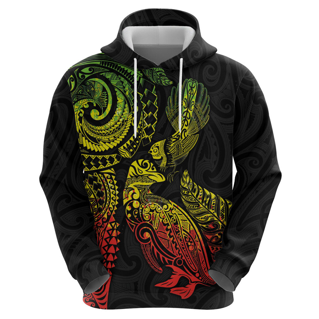 Aotearoa Moko Tribal Tattoo Hoodie New Zealand Maori Penguin and Fantail Reggae Style