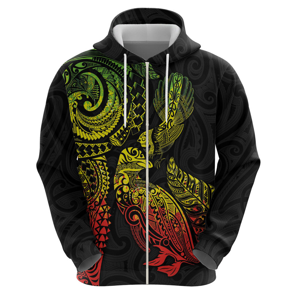 Aotearoa Moko Tribal Tattoo Hoodie New Zealand Maori Penguin and Fantail Reggae Style