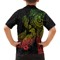 Aotearoa Moko Tribal Tattoo Kid Hawaiian Shirt New Zealand Maori Penguin and Fantail Reggae Style