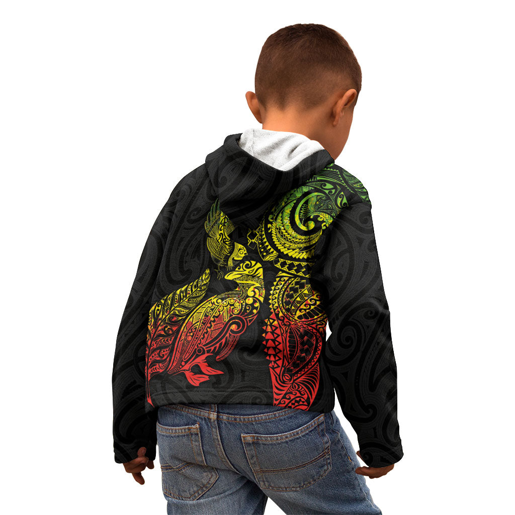 Aotearoa Moko Tribal Tattoo Kid Hoodie New Zealand Maori Penguin and Fantail Reggae Style