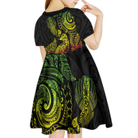 Aotearoa Moko Tribal Tattoo Kid Short Sleeve Dress New Zealand Maori Penguin and Fantail Reggae Style