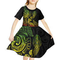 Aotearoa Moko Tribal Tattoo Kid Short Sleeve Dress New Zealand Maori Penguin and Fantail Reggae Style