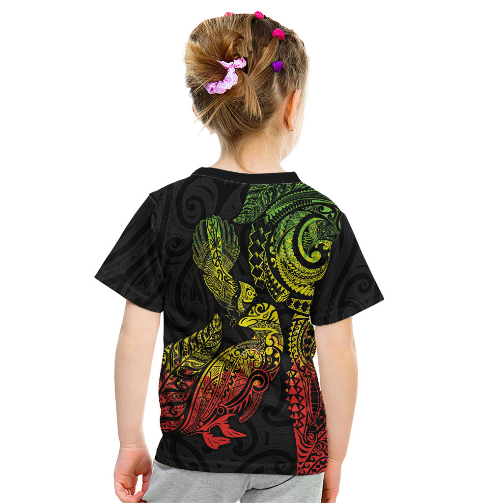 Aotearoa Moko Tribal Tattoo Kid T Shirt New Zealand Maori Penguin and Fantail Reggae Style