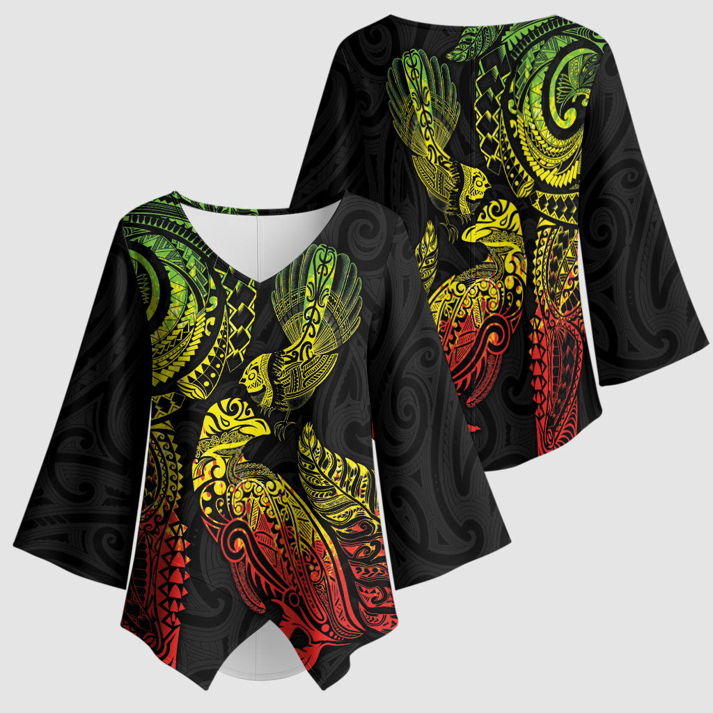 Aotearoa Moko Tribal Tattoo Kimono Sleeve Blouse New Zealand Maori Penguin and Fantail Reggae Style