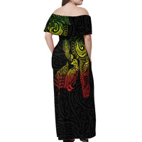 Aotearoa Moko Tribal Tattoo Off Shoulder Maxi Dress New Zealand Maori Penguin and Fantail Reggae Style