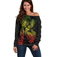 Aotearoa Moko Tribal Tattoo Off Shoulder Sweater New Zealand Maori Penguin and Fantail Reggae Style