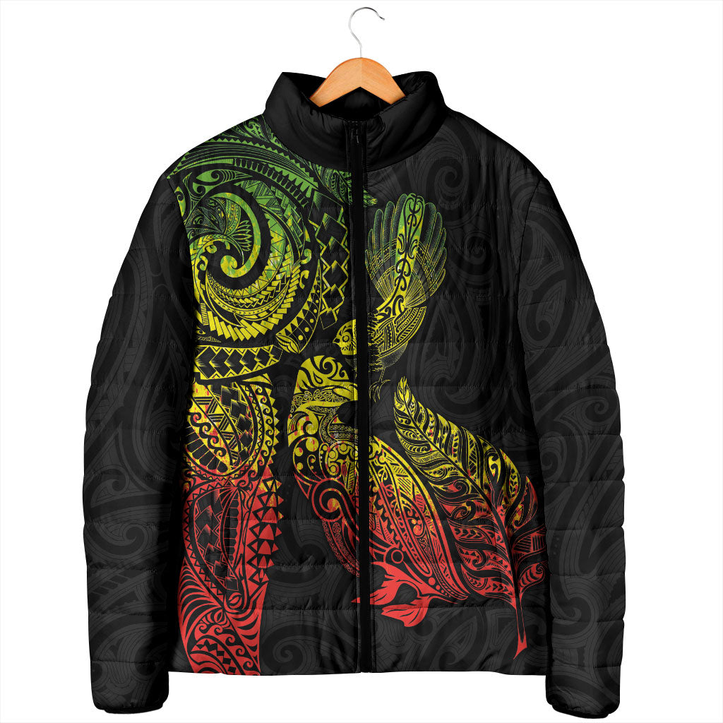 Aotearoa Moko Tribal Tattoo Padded Jacket New Zealand Maori Penguin and Fantail Reggae Style