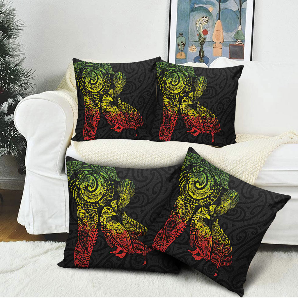 Aotearoa Moko Tribal Tattoo Pillow Cover New Zealand Maori Penguin and Fantail Reggae Style